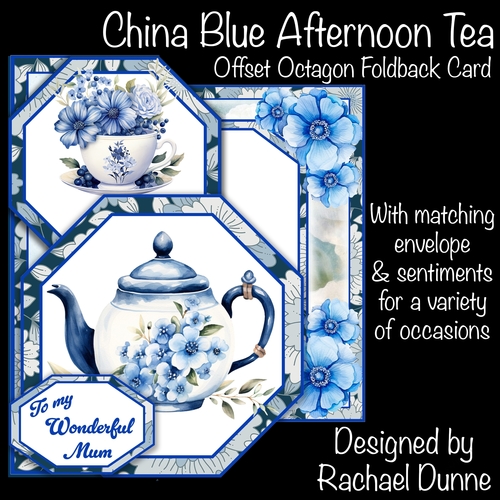 China Blue Afternoon Tea Offset Octagon Foldback Card
