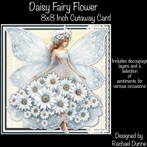 Daisy Flower Fairy 8 x 8 Inch Cutaway Card