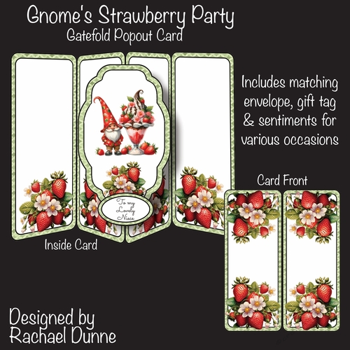 Gnomes Strawberry Party Gatefold Popout Card