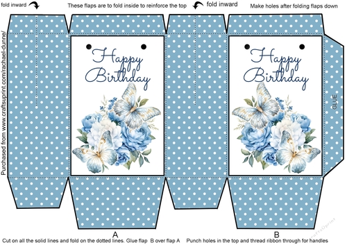Pretty Blue Butterflies Birthday Mini Gift Bag