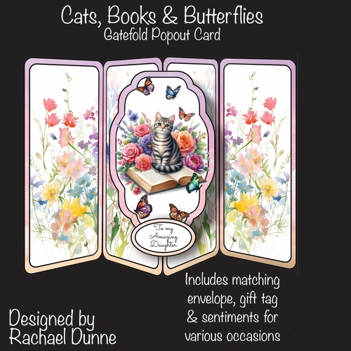 Cats Books and Butterflies Gatefold Popout Card