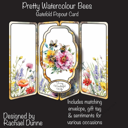 Pretty Watercolour Bees Gatefold Popout Card