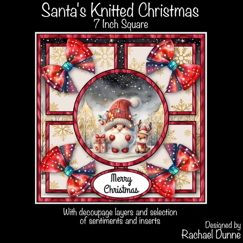 Santas Knitted Christmas 7 Inch Square with Circular Front