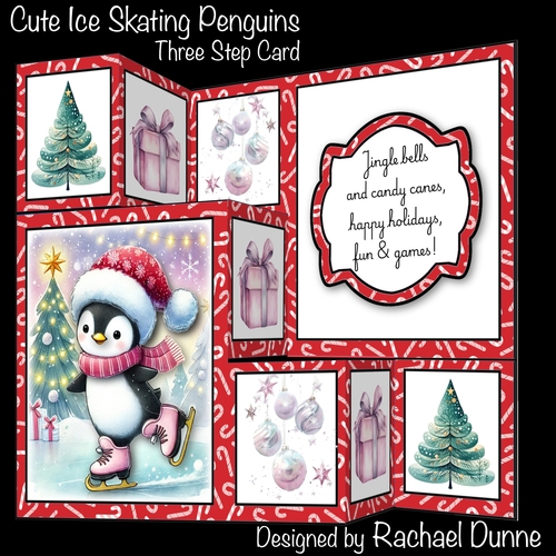 Cute Ice Skating Penguins Three Step Decoupage Mini Kit