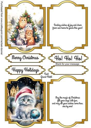Gold Christmas Cats Four Gold Frames
