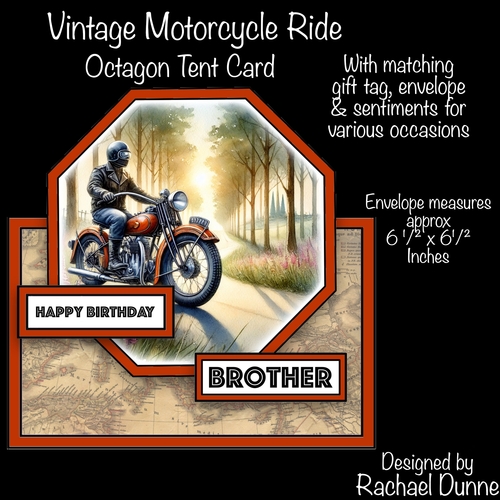 Vintage Motorcycle Ride Octagon Tent Card