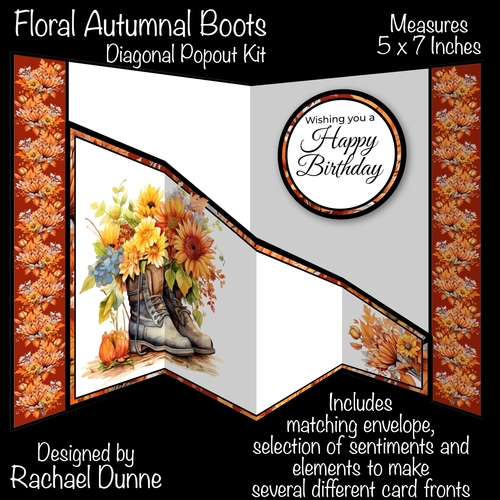Floral Autumnal Boots Diagonal Popout Card