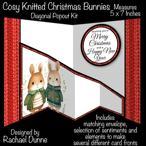 Cosy Knitted Christmas Bunnies Diagonal Popout Kit