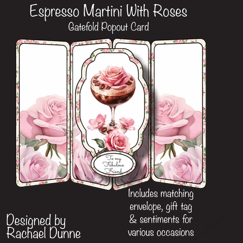 Espresso Martini With Roses Gatefold Popout Card
