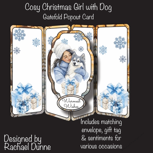 Cosy Girl With Dog Gatefold Popout Card