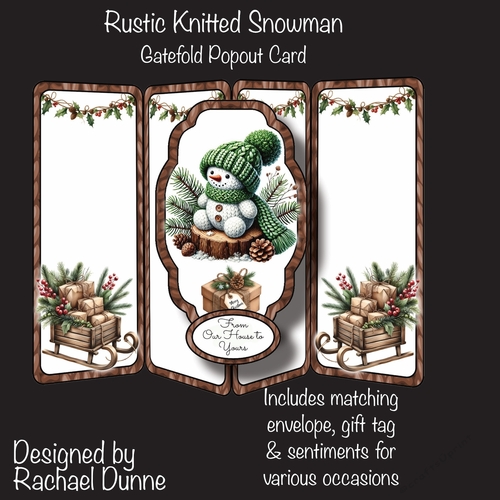 Rustic Knitted Snowman Gatefold Popout Card