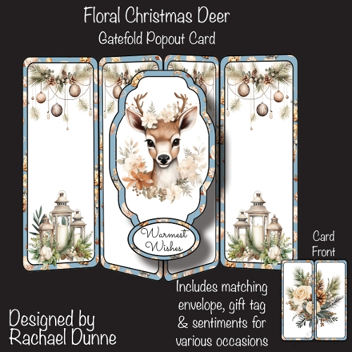 Floral Christmas Deer Gatefold Popout Card
