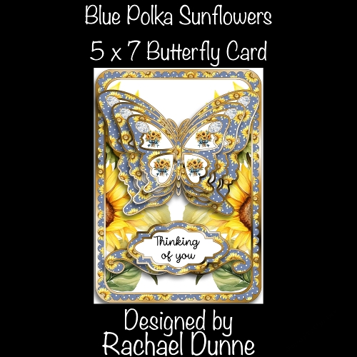 Blue Polka Sunflowers 5 x 7 Butterfly Card