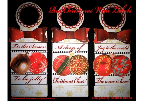 Red Christmas Wine Bottle Tags Set