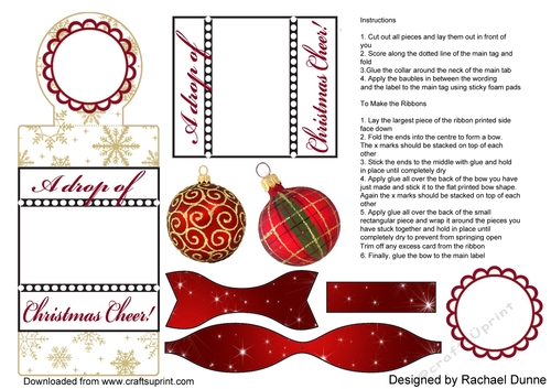 Red Christmas Wine Label with bow - Chrismas Cheer