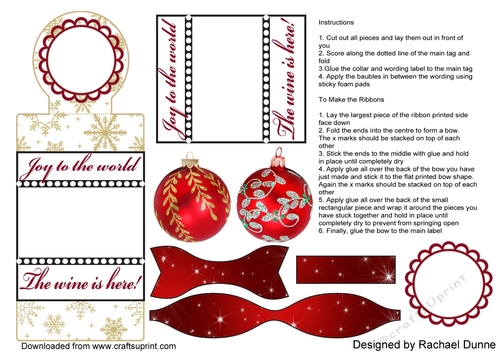 Red Christmas Wine Label with bow - Joy to the world