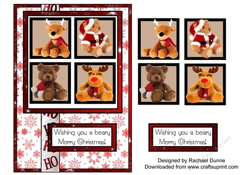 Bears in Squares with Stars and Red Snowflakes