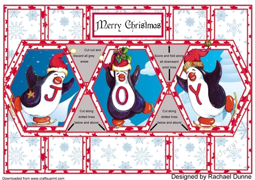 Christmas Penguin Joy with Blue Snowflakes