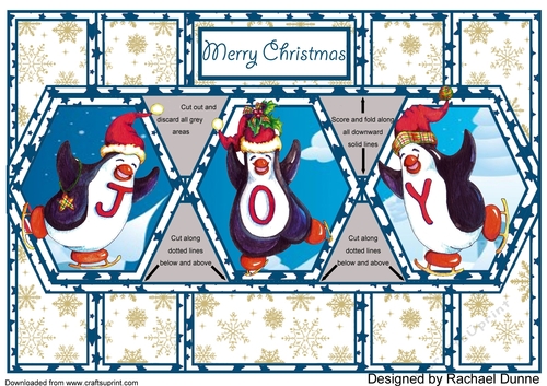 Christmas Penguin Joy Gold Snowflakes with Blue Stars