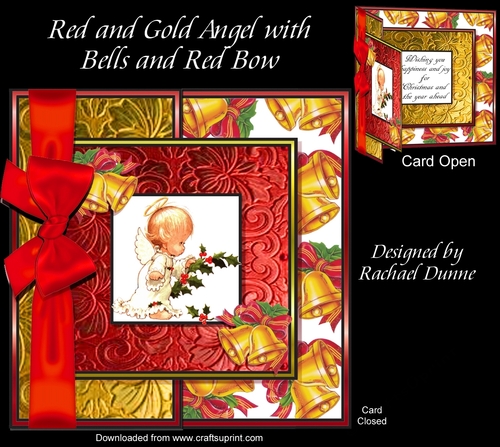 Red and Gold Angel with Bells and Green Bow