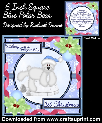 6 Inch Square Blue Christmas Polar Bear