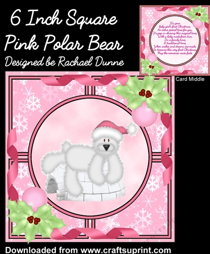 6 Inch Square Pink Christmas Polar Bear