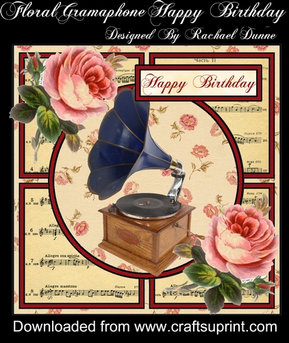 Happy Birthday Floral Gramaphone
