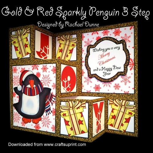 Gold and Red Sparkly Penguins 3 Step Decoupage