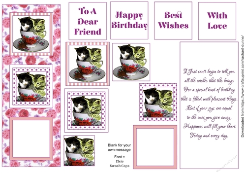 Birthday Kitties in a Teacup with Verse (Red Roses)