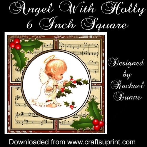 Angel With Holly 6 Inch Square