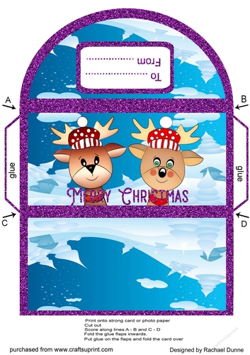 Two Cute Reindeer Money Wallet Purple