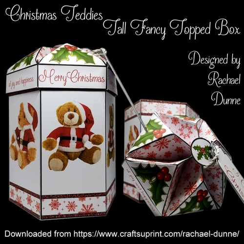 Christmas Teddy Bears Tall Fancy Topped Box