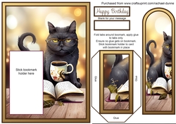 Birthday Book Loving Cat Bookmark Card