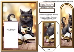 Fathers Day Book Loving Cat Bookmark Card