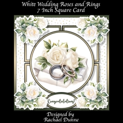 White Wedding Rings and Roses 7 Inch Square