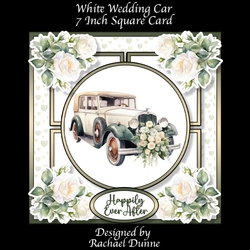White Wedding Car 7 Inch Square
