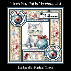 7 in Square Blue Kitty with Bow on Bauble