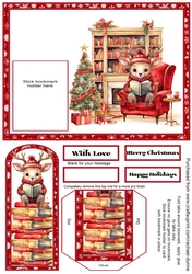 Reindeer Reading in an Armchair Bookmark Card