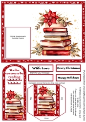 Christmas Poinsettia & Stack of Books Bookmark Card