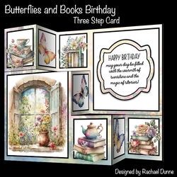 Butterflies and Books Birthday Three Step Card