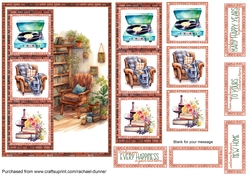 Cosy New Home Wine and Books Simple Squares 5 x 7