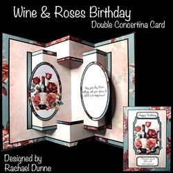 Wine and Roses Birthday Double Concertina Card