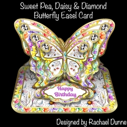 Sweet Pea, Daisy & Diamond (April) Butterfly Easel Card