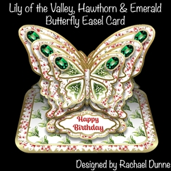 Lily of the Valley, Hawthorn & Emerald (May) Butterfly Easel Card