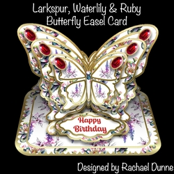 Larkspur, Waterliliy & Ruby (July) Butterfly Easel Card
