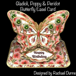 August - Gladioli, Poppy & Peridot Butterfly Easel Card