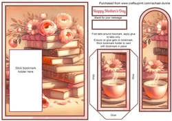 Peachy Peonies & Books Mothers Day Bookmark Card