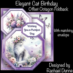 Elegant Cat Birthday Offset Octagon Card