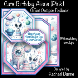 Cute Little Aliens (Pink) Offset Octagon Foldback Card