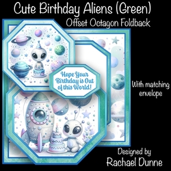 Cute Little Aliens (Green) Offset Octagon Foldback Card